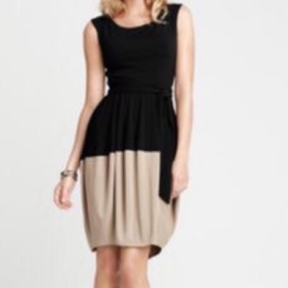 Ann Taylor Bubble Hem Dress Black Beige Knee Length Sleeveless 4p